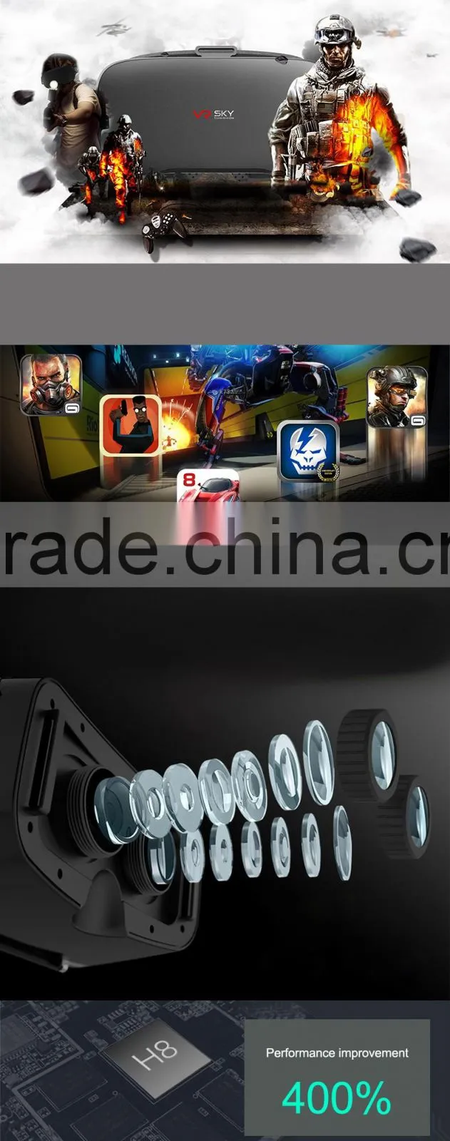 2016 New VR Headset, All in One VR 3D Glasses with Quad core CPU 2GB RAM 16GB Flash Android 4.4 OS 4000mA Lithium Battery