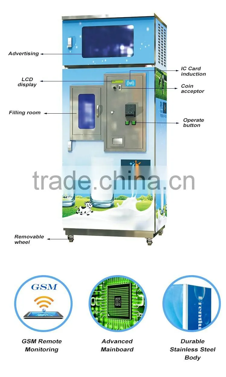Coin operated Automatic Fresh milk dispenser with cooling system / Full stainless steel milk vending machine