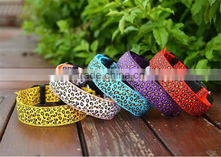 LED Collar Leopard Print Design Puppy Necklace Luminous Pet Decors Productos Para Mascotas dog harness Led