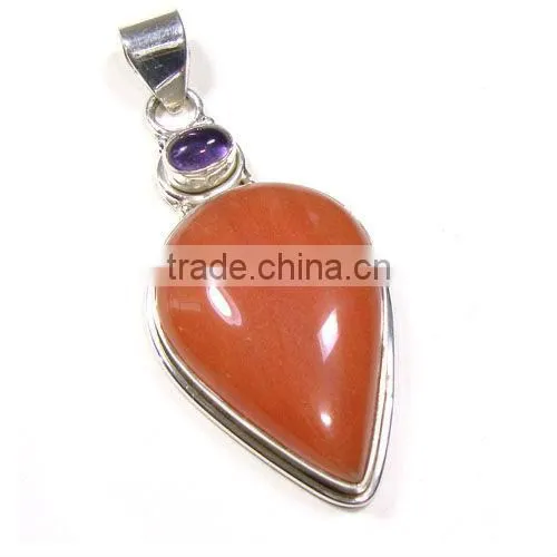 Genuine tibetan turquoise gems pendant 925 sterling silver