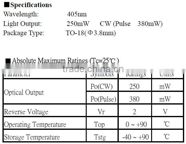 cheap price 405nm 250mw laser diode for DVD