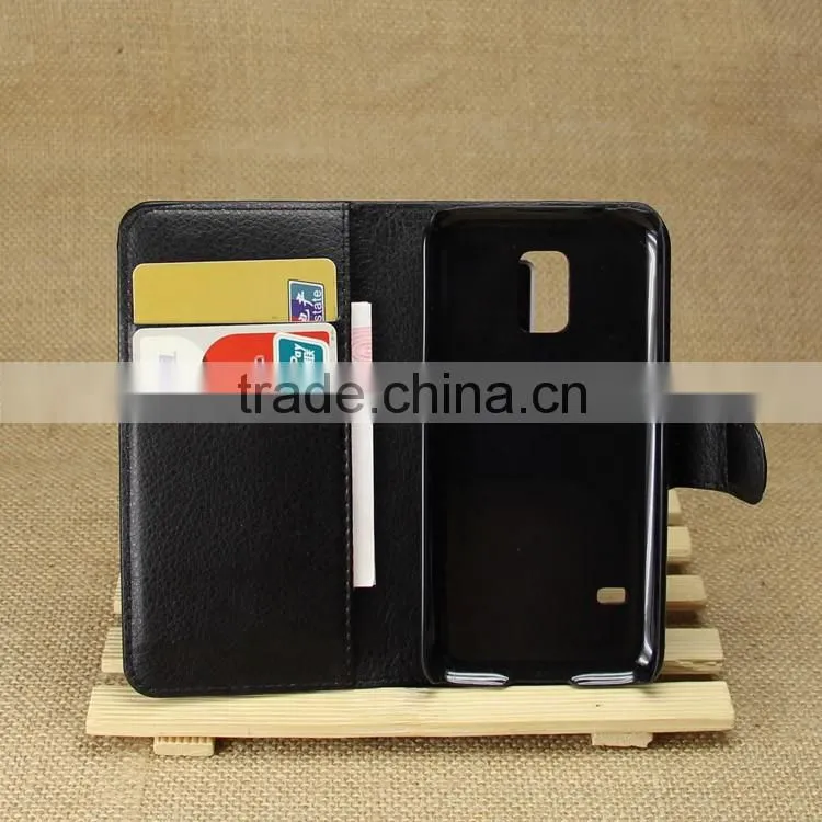 Factory Price Lichee Leather Pouch Wallet Case Folio Stand Cover For Samsung Galaxy S5 mini