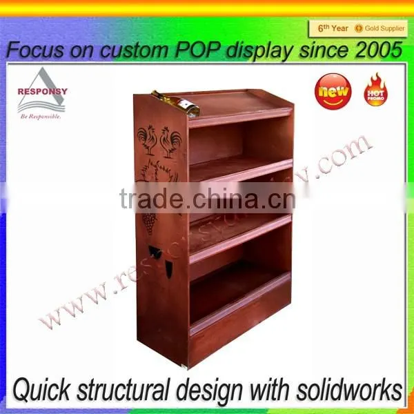 China supplier wine display rack made from wood with engraved graphic