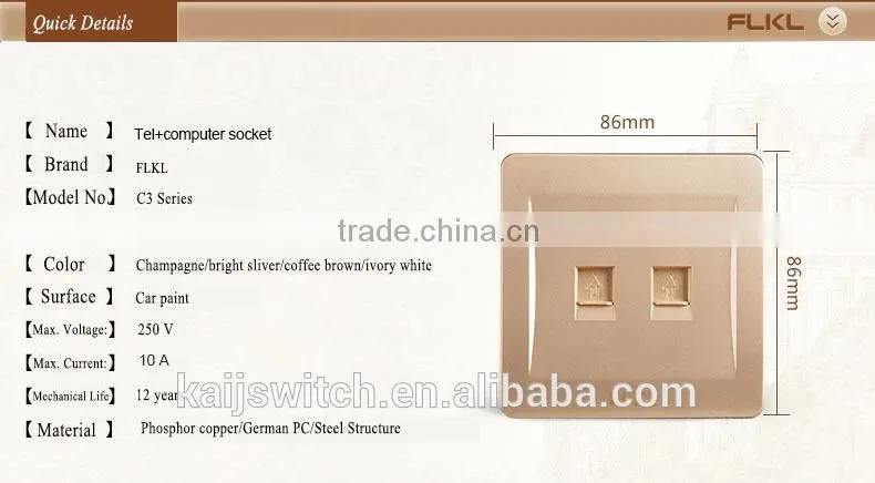 Electrical 2 port wall phone computer outlet network switch