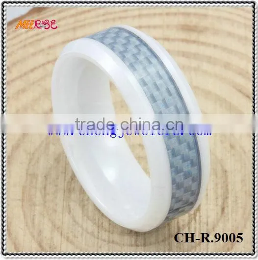Fashion larimar inlay white ceramic ring jewelry