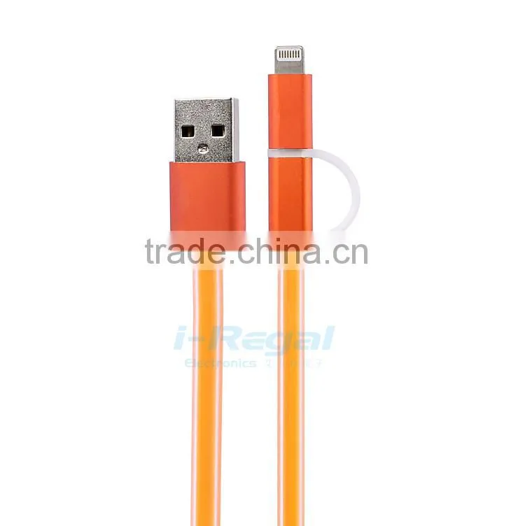Aluminium 2 IN 1 Micro USB+ 8 pin sync USB data cable for iPhone and Android phone