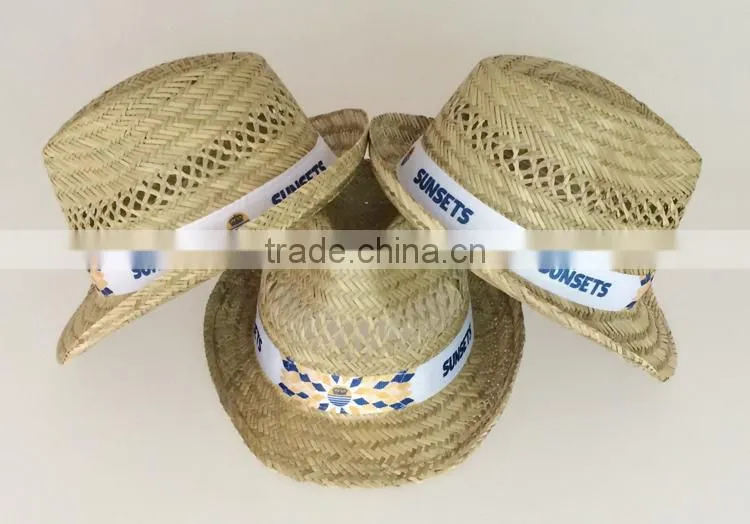 Wholesale Chinese cheap promotion plain custom mens narrow brim summer natural straw cool sun hat