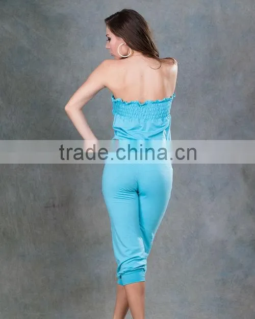 2014 New fashion ohyeah brand 4 colors stock available off-shoulder one piece jumpsuit