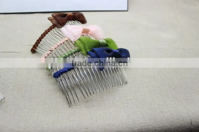 Elegant Girl Cute Bow Tie Metal Hair Comb Wrapped Ribbon Mixed Colors