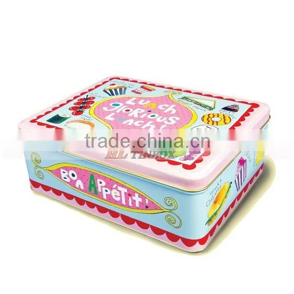 Rectangular metal biscuit tin boxes with lift lid