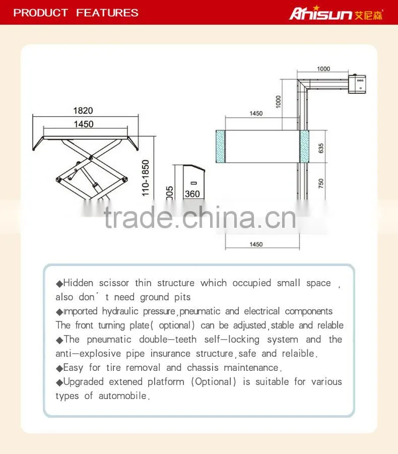 Factory price electric car lift , scissor car lift platform ,3T,lifting platform,Double hydraulic cylinder lift with CE approved