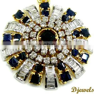 Blue Sapphire & Diamond Pendant, Gold Pendant, Pendant Jewelry