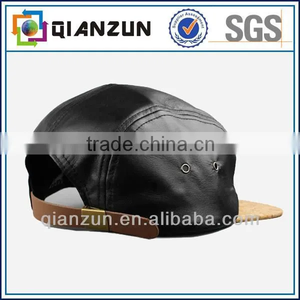 High quality custom leather 5 panel snapback cap