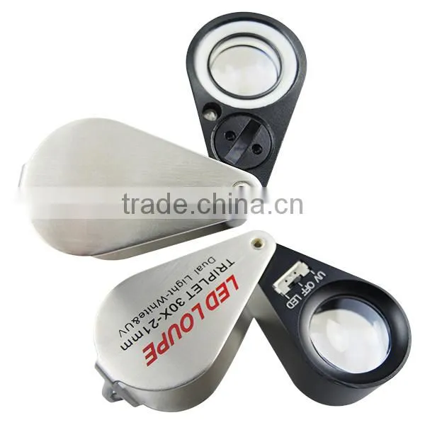 Mini 30X Jeweler Loupe Magnifier + LED & UV light 21mm lens Jewel Identifier Tool