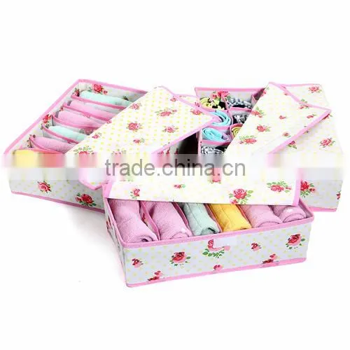 underwear bar sock storage case with cover set of 3pcs-rose printed