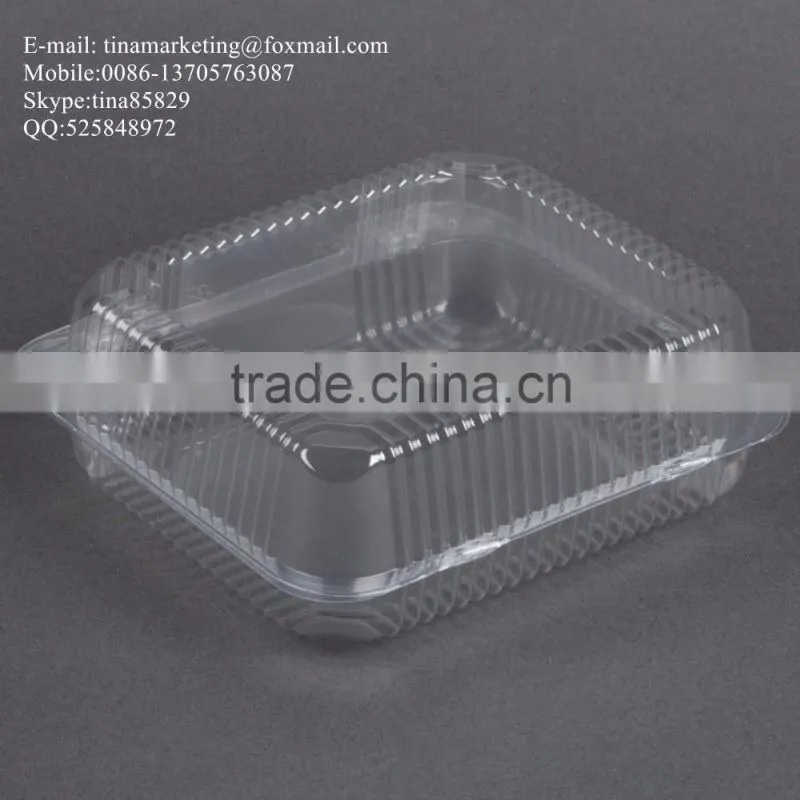 Square Clear Hinged Clamshell Type Plastic StayLock Medium Food Container for Salad, Muffins, Cake, Pastry and Fruit Packaging
