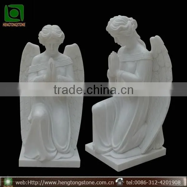 White Marble Kneeling Pray Angel Statue Headstone