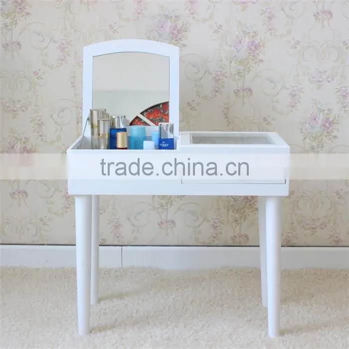 Small Window Table Wooden Dresser White Color Mini Dresser European Style Wood Makeup Table With Mirror 60*30*35cm T15-523C