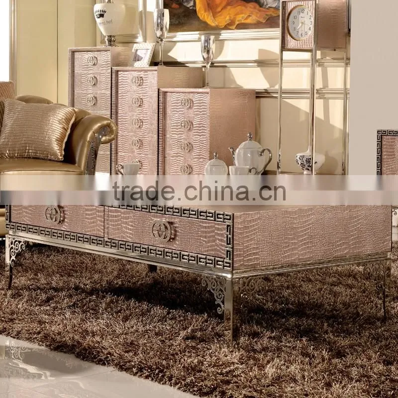 2015 new arrival stainless steel legs pu covering center coffee table