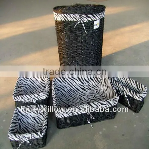 M-LB004 willow Laundry basket &Box zebra style lining and lid