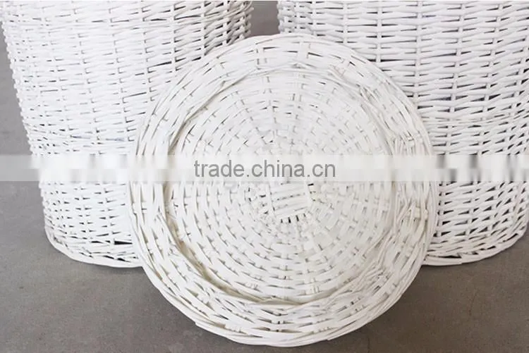 Large home cheap unique round storage wicker white wash laundry basket