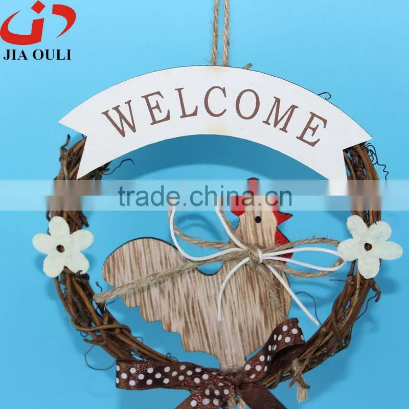 Hot sales with wood rooster easter decorations grapevine wreath hanger