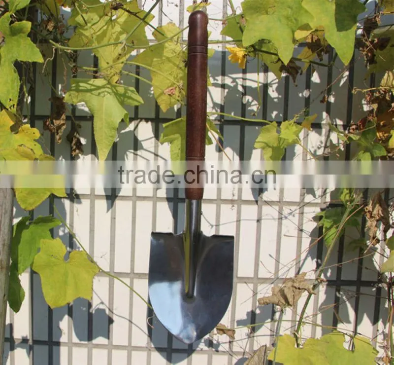 black wooden handle garden camping shovel with scale
