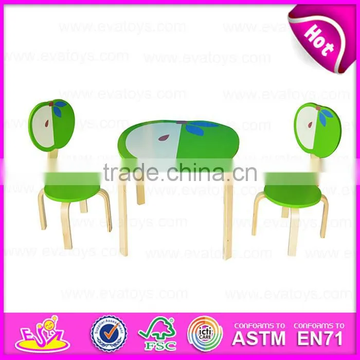 2015 Solid wood kids table and chairs for preschool,children wooden table and chair,Apple design wooden toy table chairs WO8G142