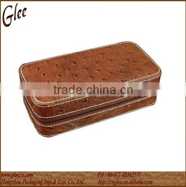 Brown leather wristwatch case with ziper