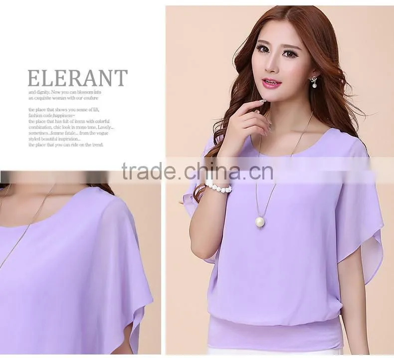 Hot Fashion Blusa Feminina 2015 Summer Casual Plus Size Slim Bat sleeve Chiffon Shirt Women Blouse Blusas Women Tops Clothing