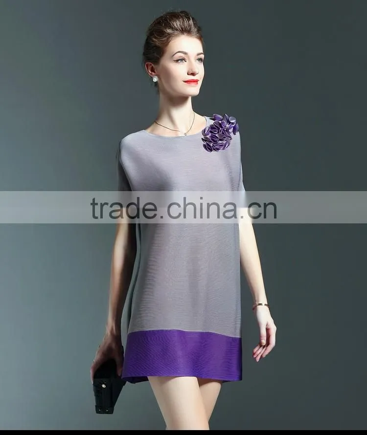 Fat mm women foreign trade large size plicated dress with 3d flower