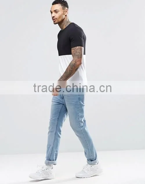 Customize men longline muscle slim fit contrast color blank t-shirt