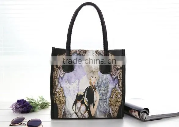 2014 Women Fashion Synthetic Leather Handbag Printing Bag Oil Painting Small Handbag SV009434#