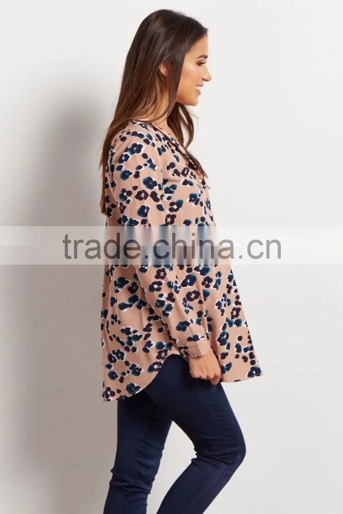 Latest design new fashion button up printing long sleeve maternity clothes