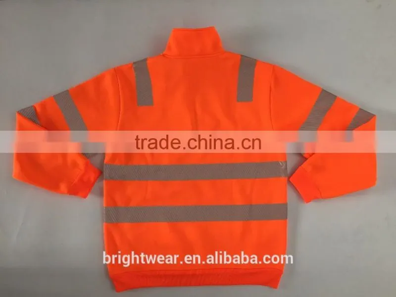 Mens orange hi vis reflective protective jacket warning fleece Chinese local tape safety sweatshirt