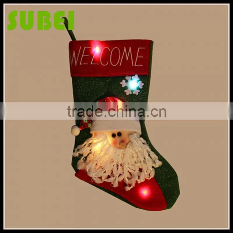 Flashing Christmas decoration socks,high-grade Christmas applique stockings