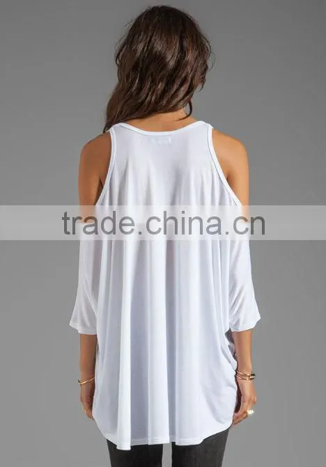 printed open shoulder t shirt