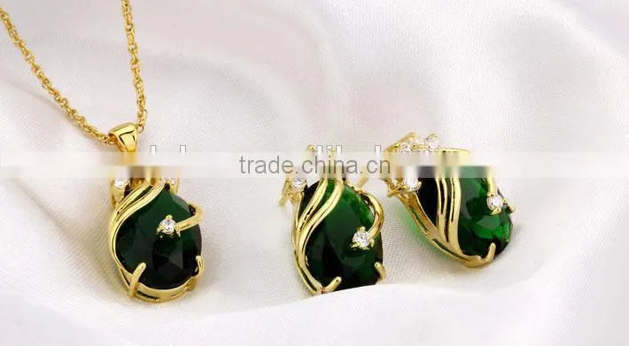 Copper Gemstone Fashion Jewelry Sets,Drop Earrings Crystal Pendant Necklace Bridal Jewelry Set (Red,Green,Blue,Purple and Black)
