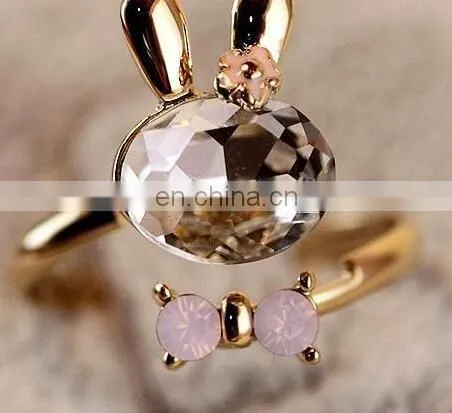 Godbead 17MM accessories crystal rabbit bow ring rhinestone finger ring opening ring jewelry