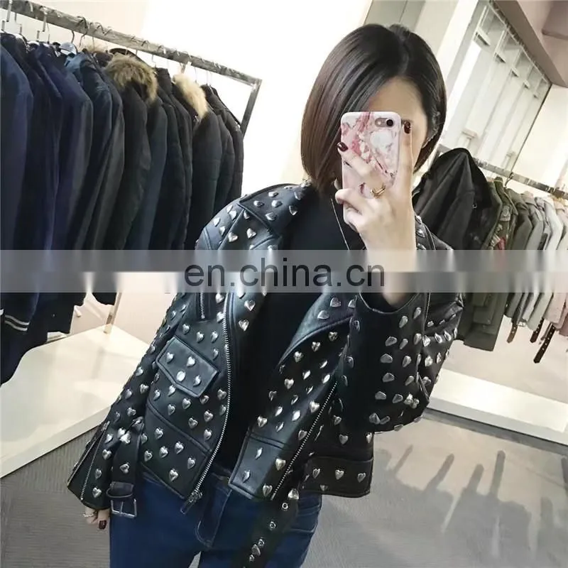 High Quality Custom Design Fashion Motocycle Biker Black Genuine Leather Short Jacket Women