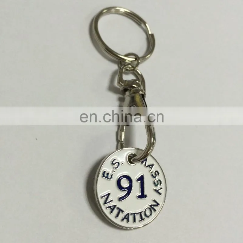 Custom metal key chain with customized logo in silver finish and colors attached with Lobster clasp