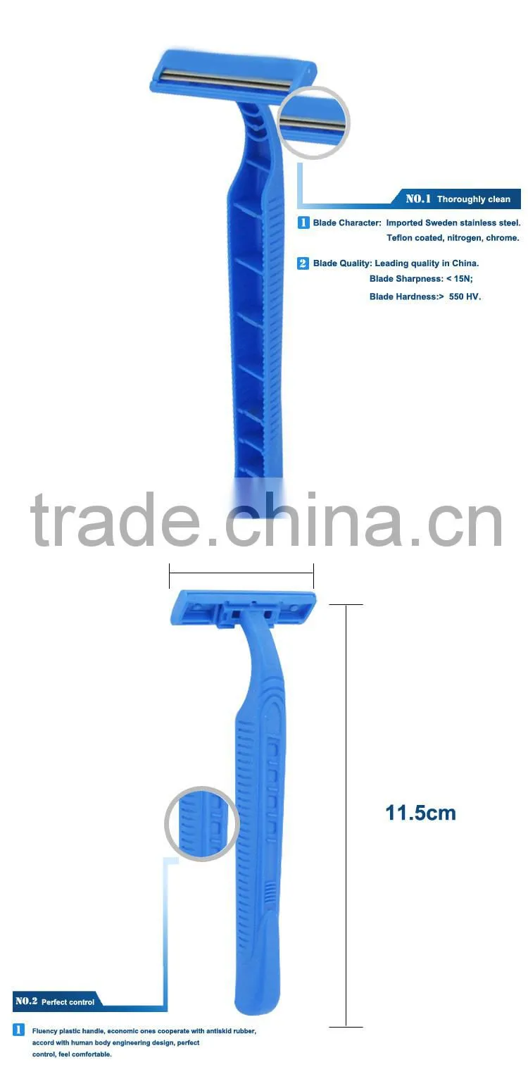 D211 blue plastic handle double edge blade disposable shaving razor