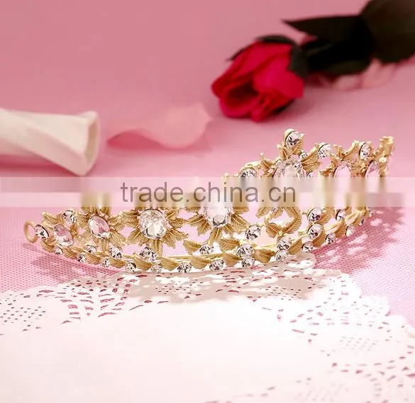 gold rhinestones alloy crystal crowns wholesale factory wedding tiara crown band