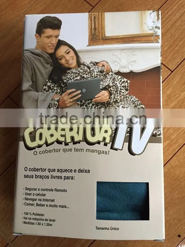 2015 China manufacturer adult polyester coral/polar fleece snuggie tv blanket with sleeves