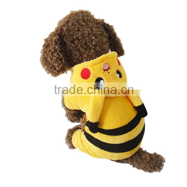 Dog Pikachu Apparels with Double Sided Coral Fleece Material fit for Spring Autumn and Winter