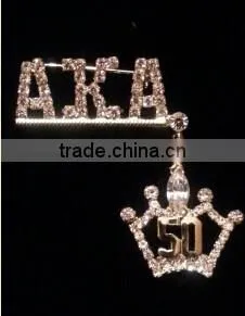 rhinestone AKA Greek letters Alpha Kappaa Alpha 50 crown lapel pin brooch jewelry