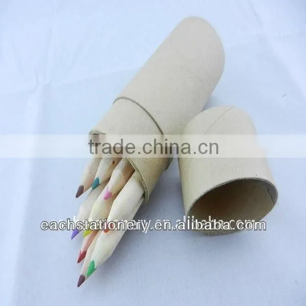 3.5" Mini Natural Wood Color Pencil Set In Paper Tube With Sharpener Lid