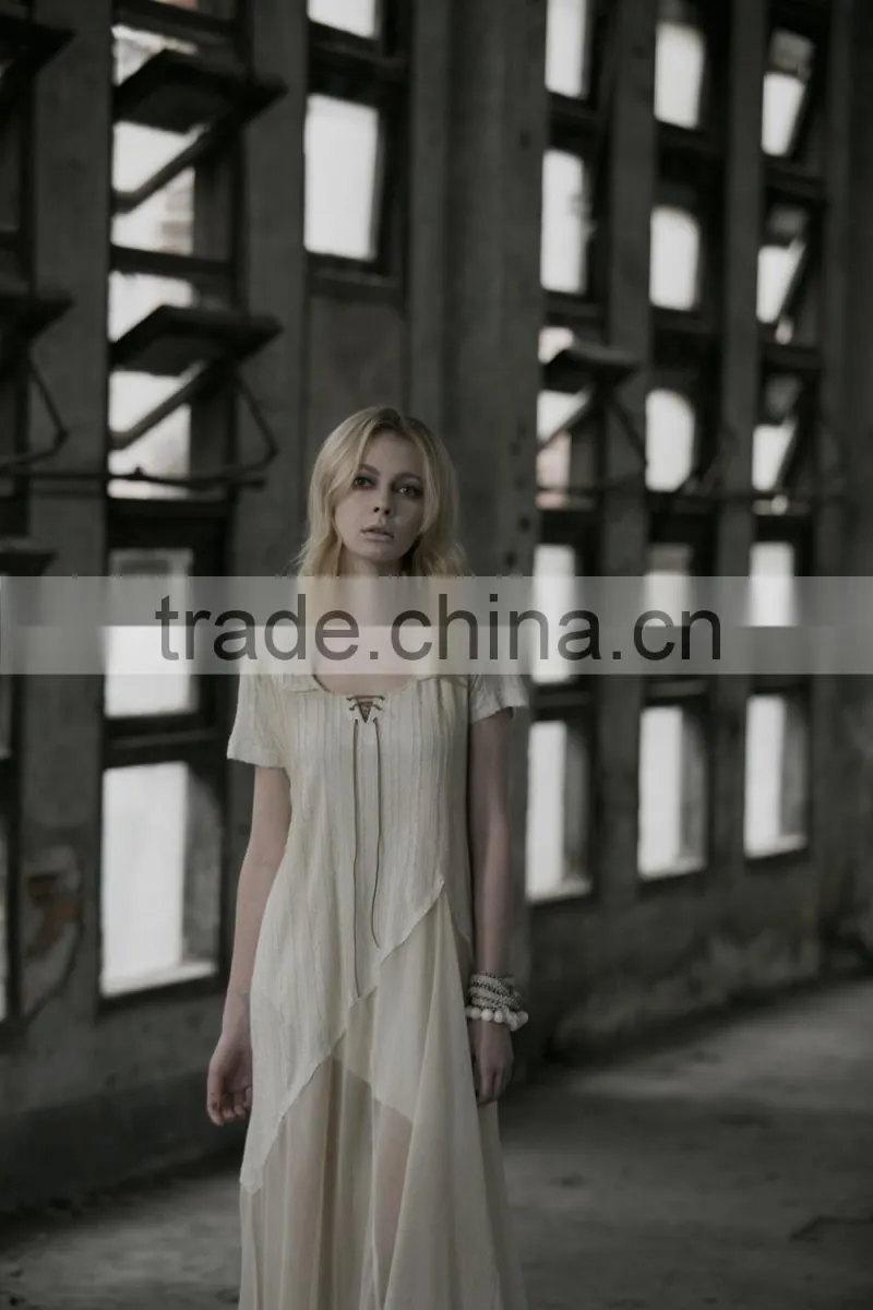 PQ-042 summer short sleeve strap causal transparent mesh long dress