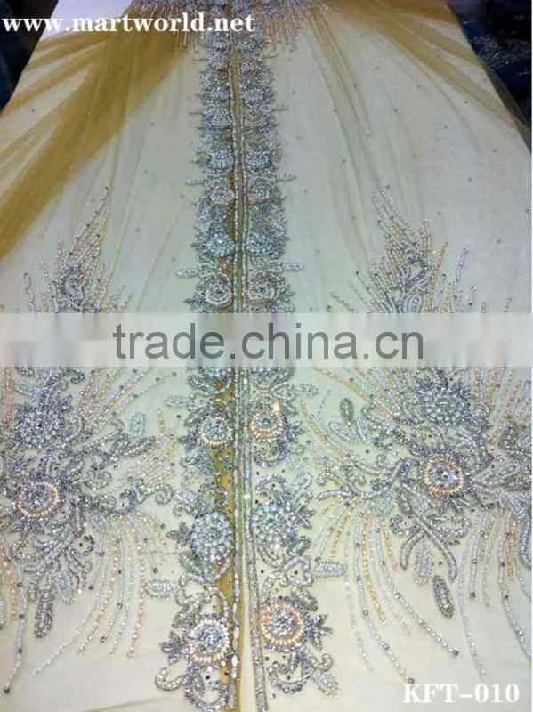 yellow beaded heavy stone Work Lehenga Party-Wear Sarees fabrics (KFT-010)