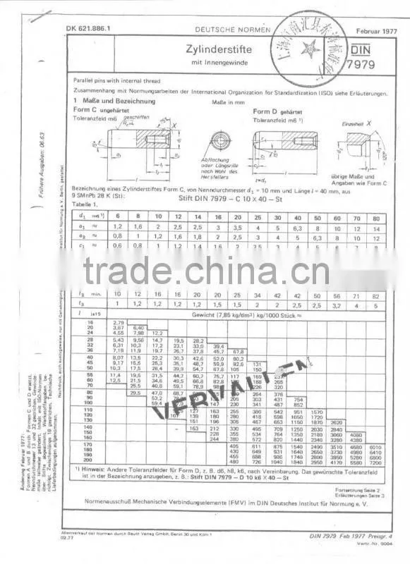 Parallel dowel pin with internal thread DIN7979